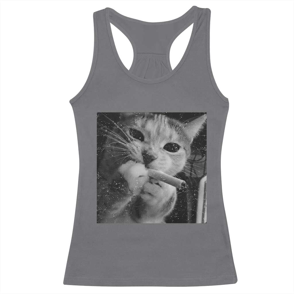 Smoking Cat Y2K Racerback Tank Top Vintage Grunge Cat Edgy Retro 90s Streetwear - Wonder Print Shop