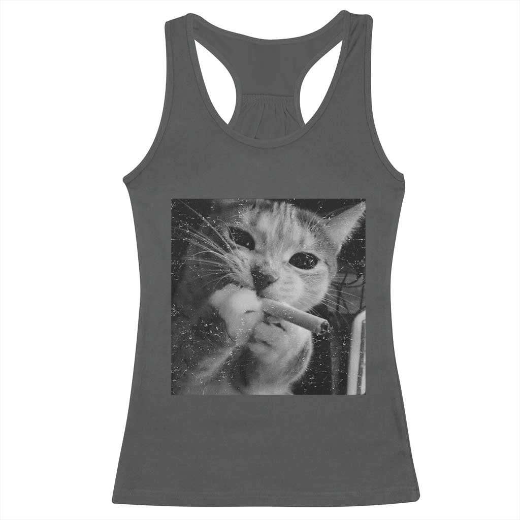 Smoking Cat Y2K Racerback Tank Top Vintage Grunge Cat Edgy Retro 90s Streetwear - Wonder Print Shop
