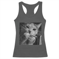 Smoking Cat Y2K Racerback Tank Top Vintage Grunge Cat Edgy Retro 90s Streetwear - Wonder Print Shop