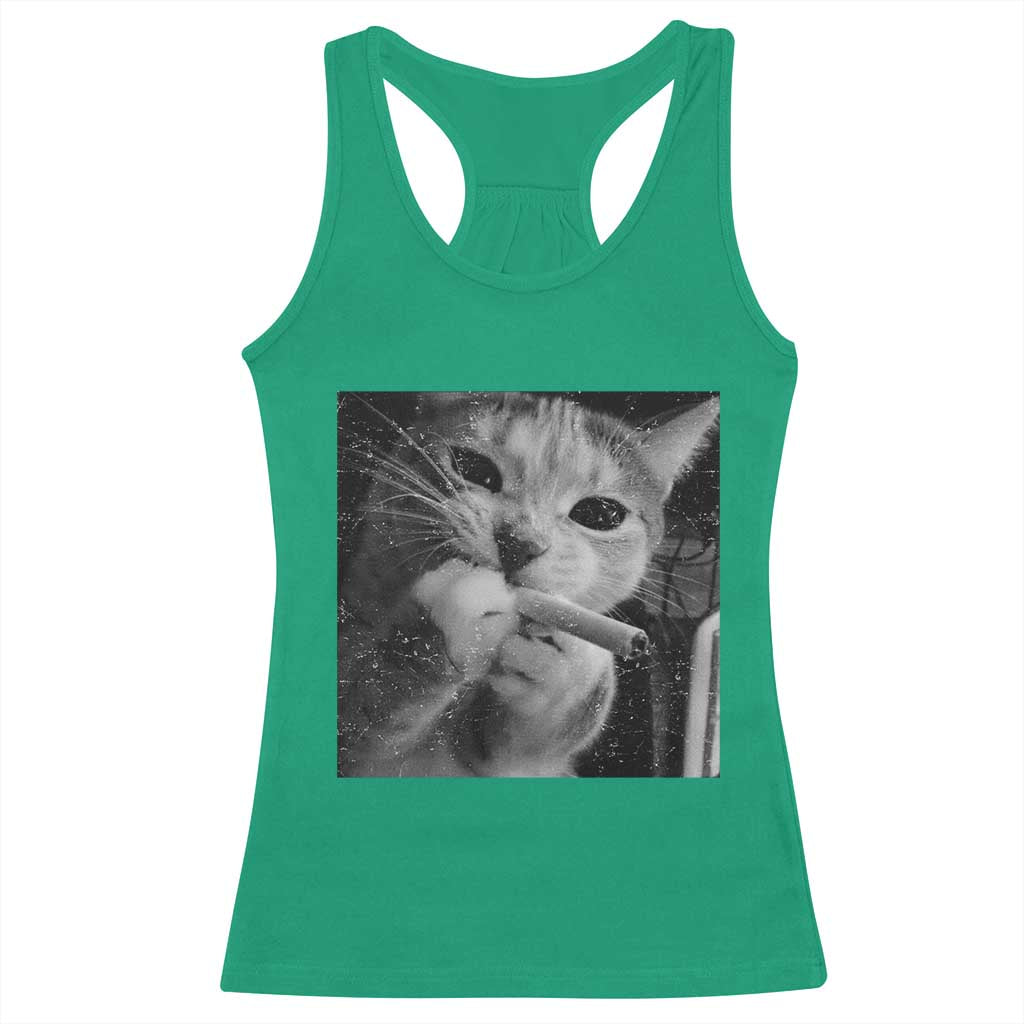 Smoking Cat Y2K Racerback Tank Top Vintage Grunge Cat Edgy Retro 90s Streetwear - Wonder Print Shop