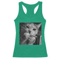 Smoking Cat Y2K Racerback Tank Top Vintage Grunge Cat Edgy Retro 90s Streetwear - Wonder Print Shop