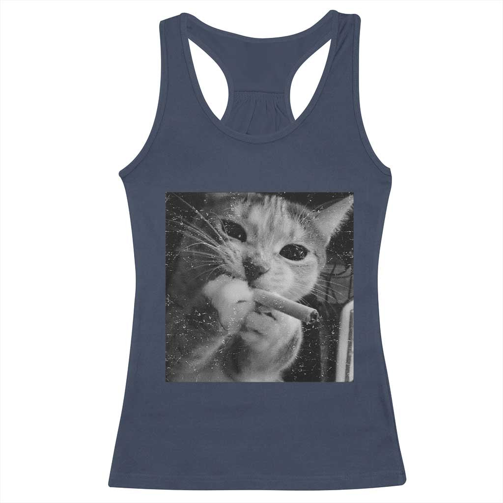 Smoking Cat Y2K Racerback Tank Top Vintage Grunge Cat Edgy Retro 90s Streetwear - Wonder Print Shop