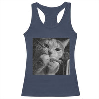 Smoking Cat Y2K Racerback Tank Top Vintage Grunge Cat Edgy Retro 90s Streetwear - Wonder Print Shop