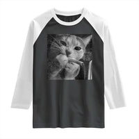 Smoking Cat Y2K Raglan Shirt Vintage Grunge Cat Edgy Retro 90s Streetwear - Wonder Print Shop