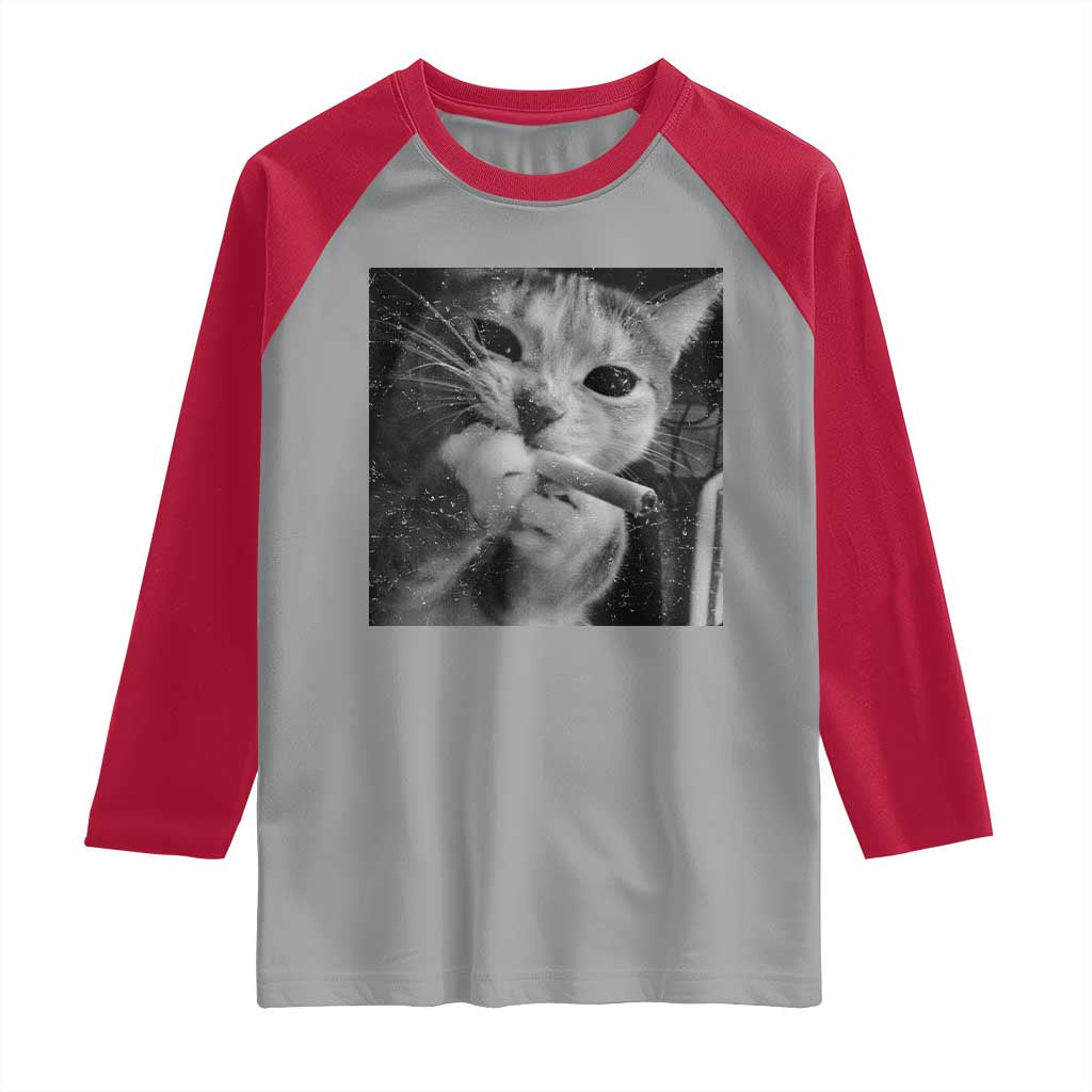 Smoking Cat Y2K Raglan Shirt Vintage Grunge Cat Edgy Retro 90s Streetwear - Wonder Print Shop