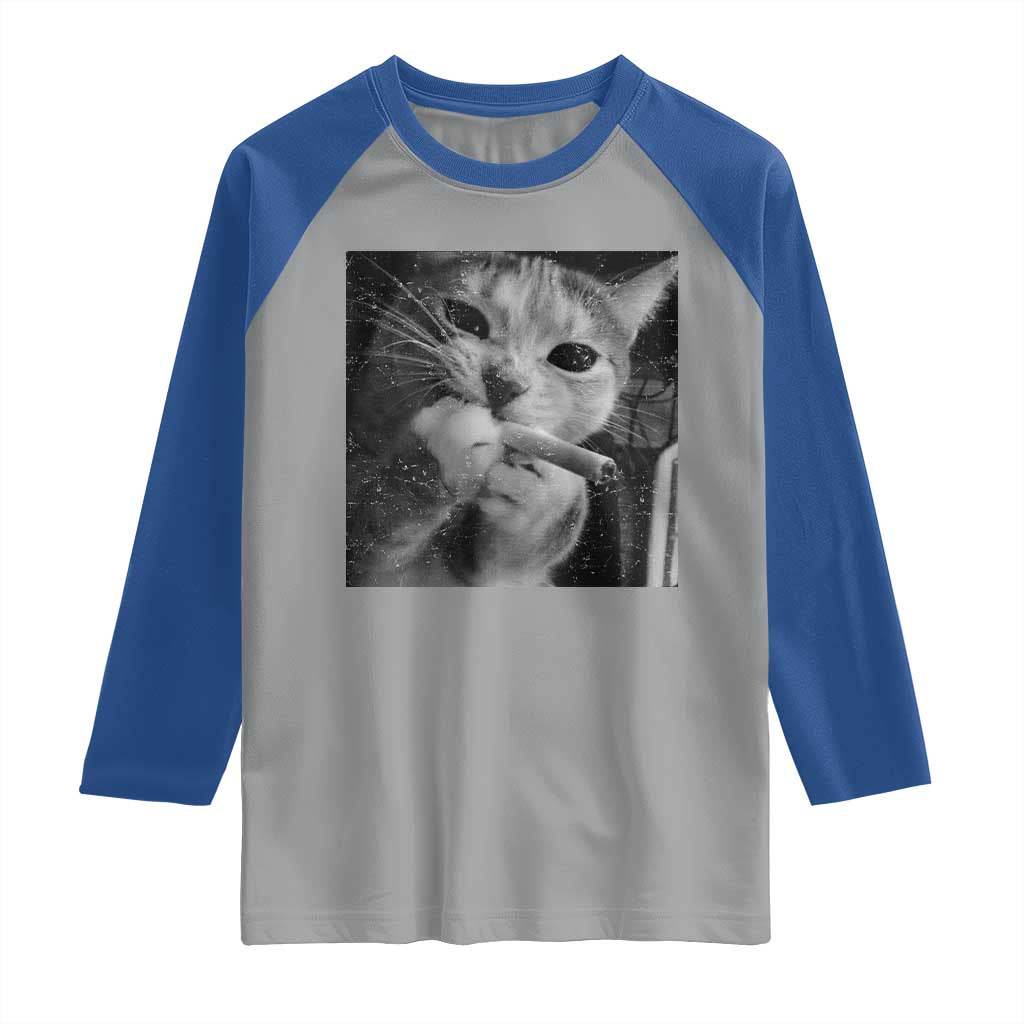Smoking Cat Y2K Raglan Shirt Vintage Grunge Cat Edgy Retro 90s Streetwear - Wonder Print Shop