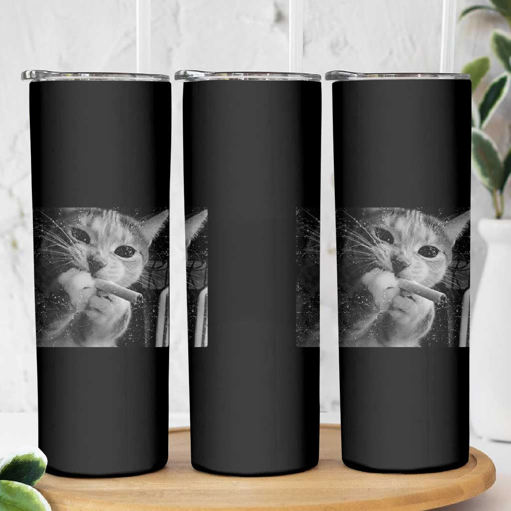 Smoking Cat Y2K Skinny Tumbler Vintage Grunge Cat Edgy Retro 90s Streetwear - Wonder Print Shop