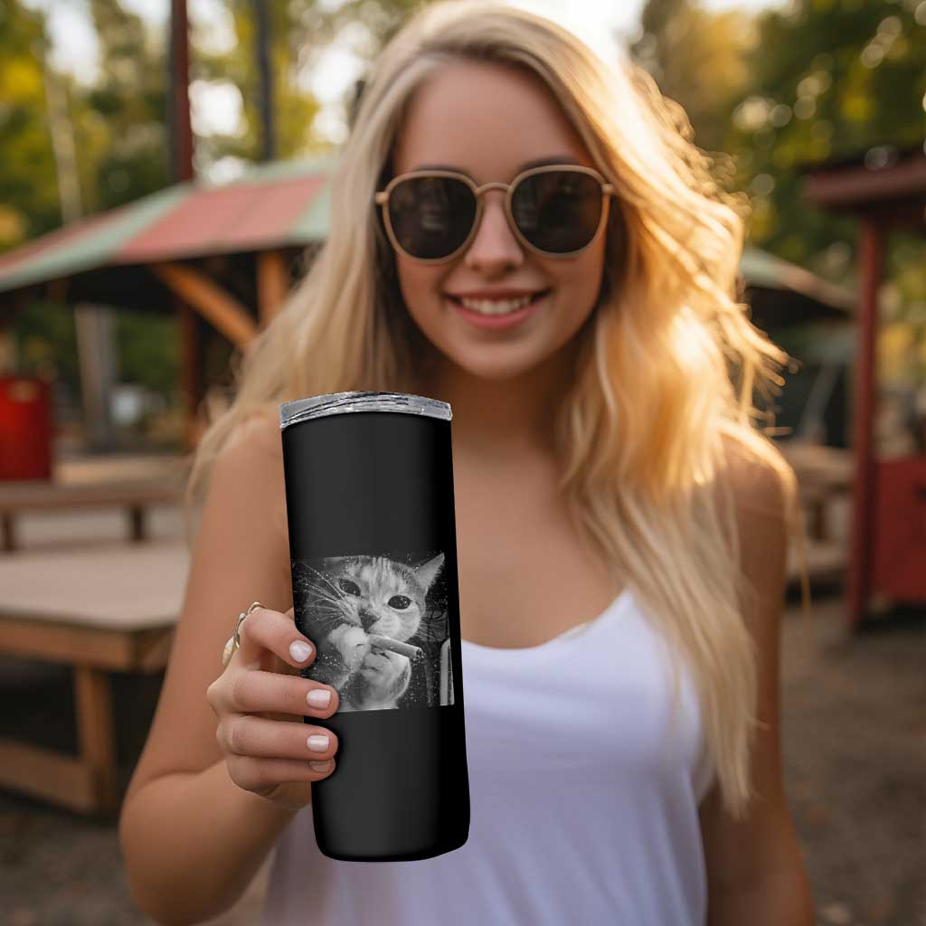 Smoking Cat Y2K Skinny Tumbler Vintage Grunge Cat Edgy Retro 90s Streetwear - Wonder Print Shop