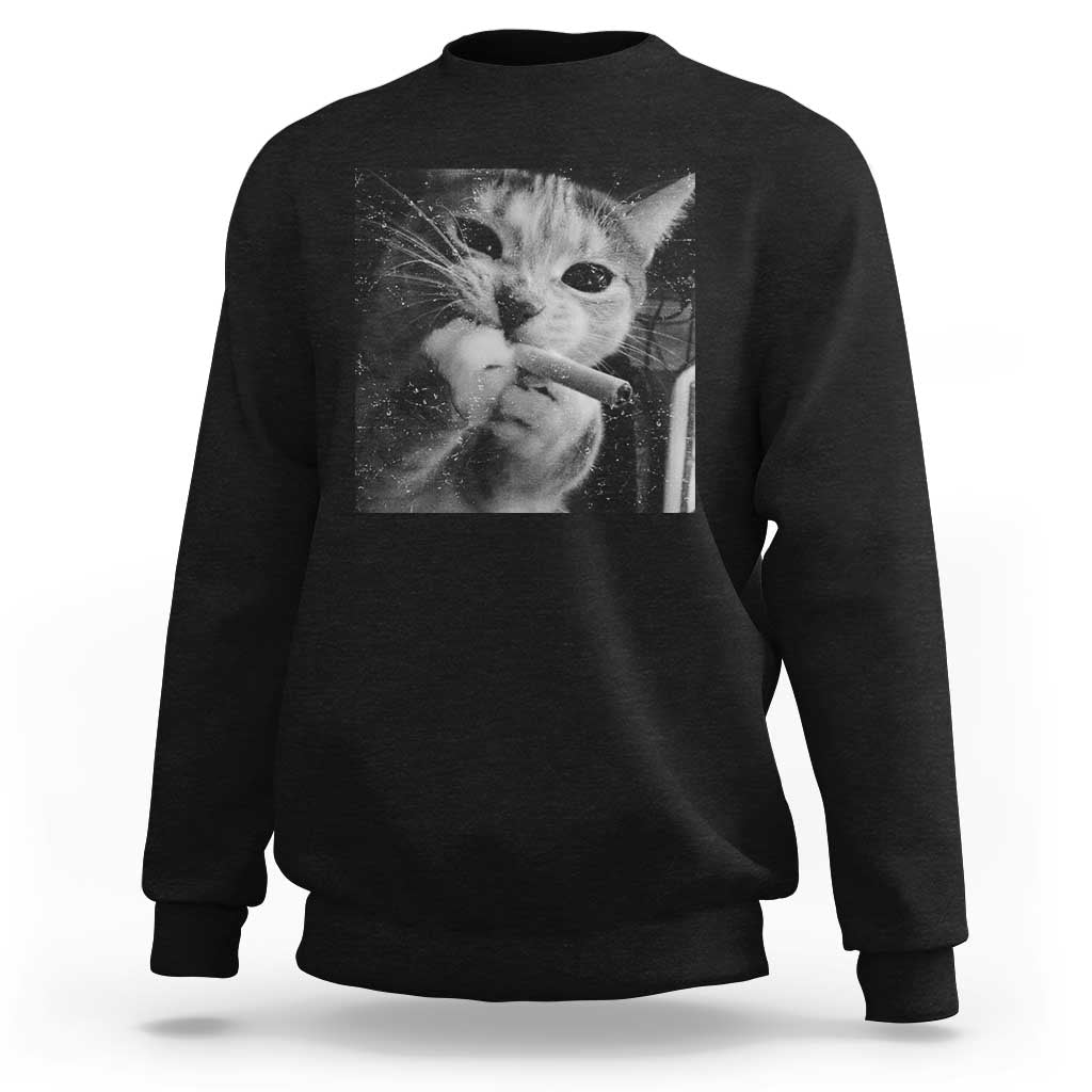 Smoking Cat Y2K Sweatshirt Vintage Grunge Cat Edgy Retro 90s Streetwear - Wonder Print Shop