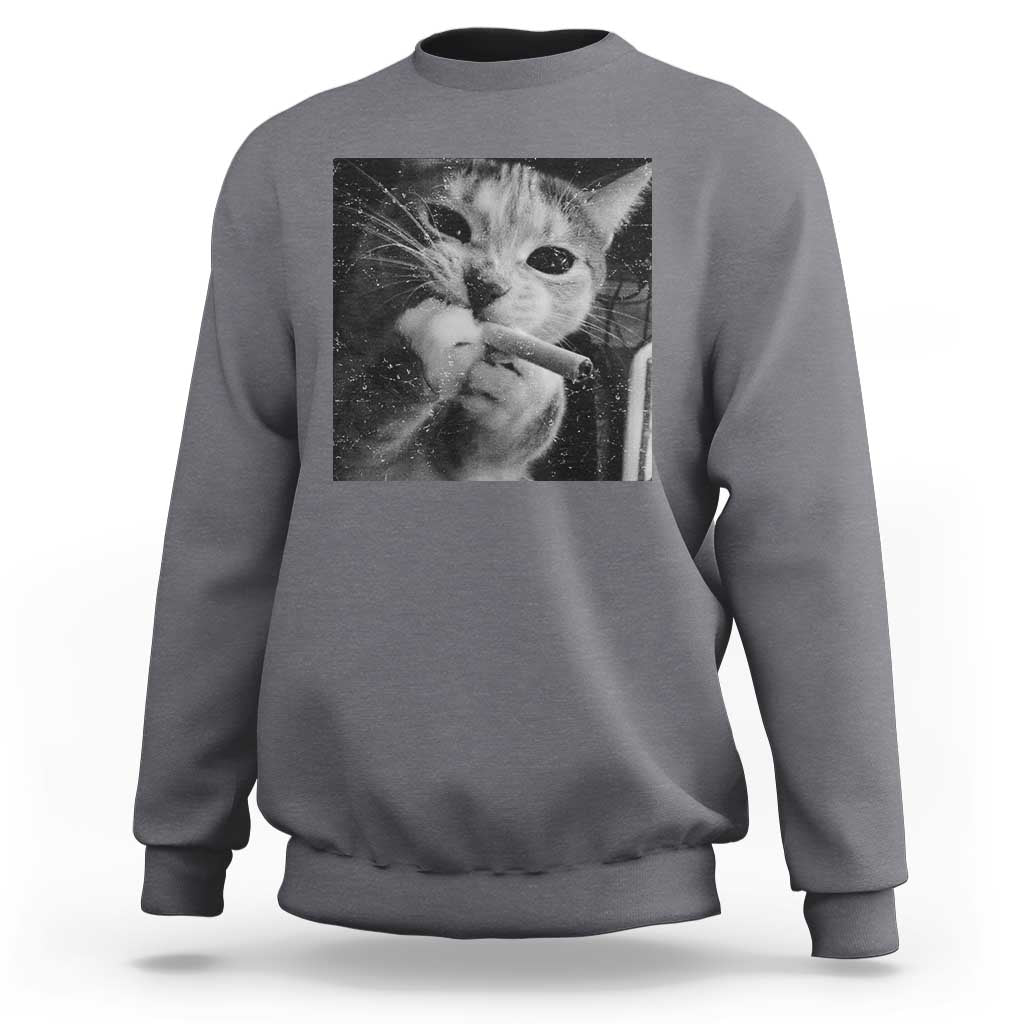 Smoking Cat Y2K Sweatshirt Vintage Grunge Cat Edgy Retro 90s Streetwear - Wonder Print Shop