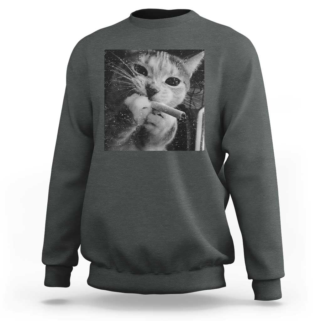 Smoking Cat Y2K Sweatshirt Vintage Grunge Cat Edgy Retro 90s Streetwear - Wonder Print Shop