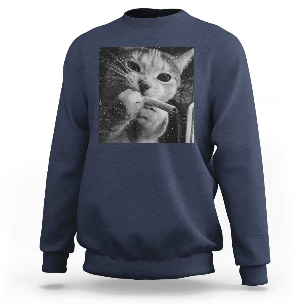 Smoking Cat Y2K Sweatshirt Vintage Grunge Cat Edgy Retro 90s Streetwear - Wonder Print Shop