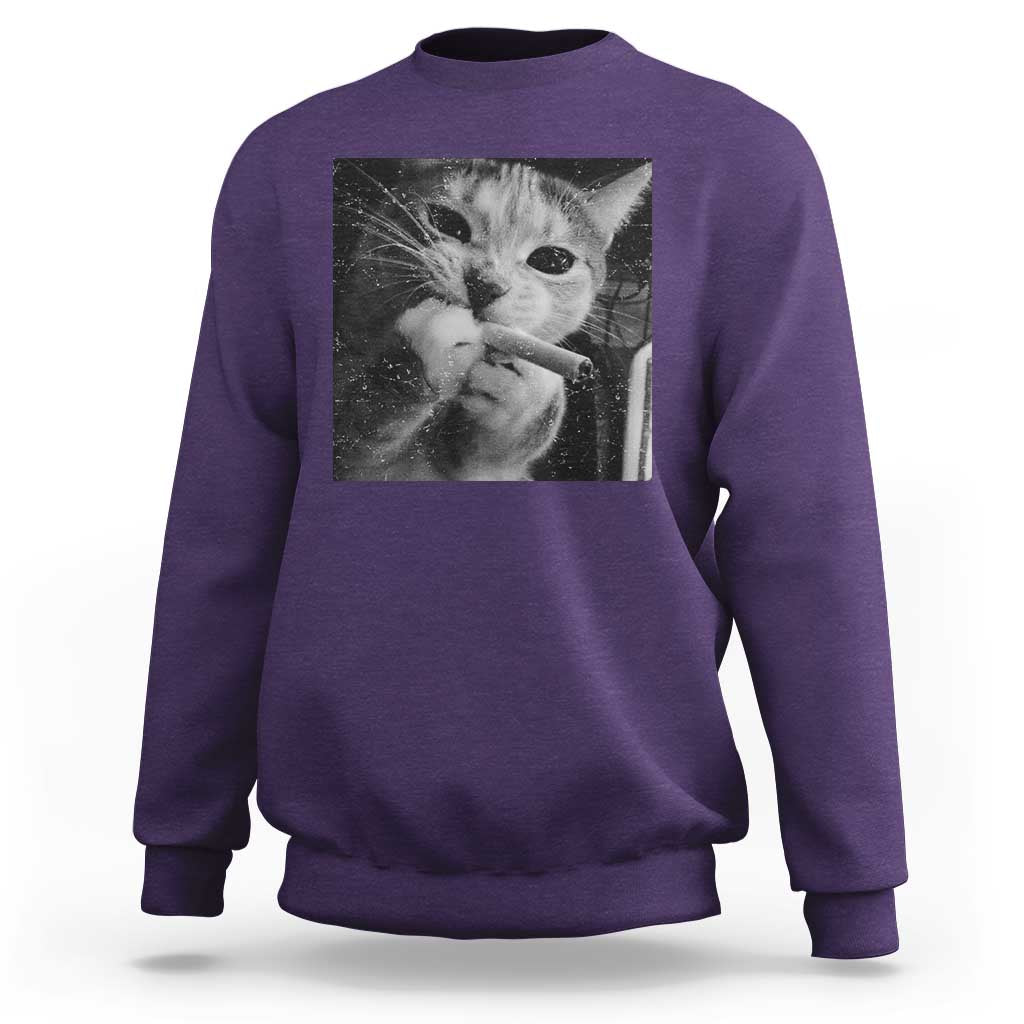 Smoking Cat Y2K Sweatshirt Vintage Grunge Cat Edgy Retro 90s Streetwear - Wonder Print Shop