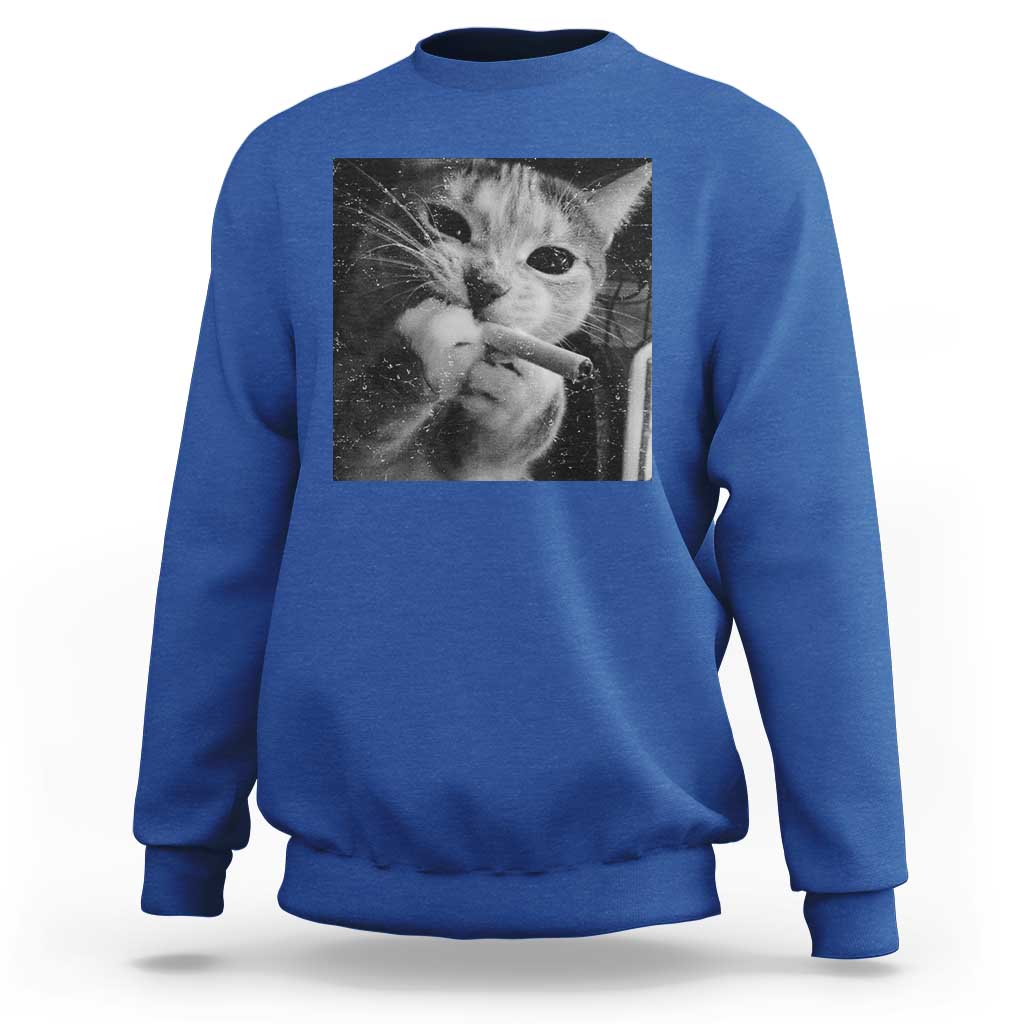 Smoking Cat Y2K Sweatshirt Vintage Grunge Cat Edgy Retro 90s Streetwear - Wonder Print Shop
