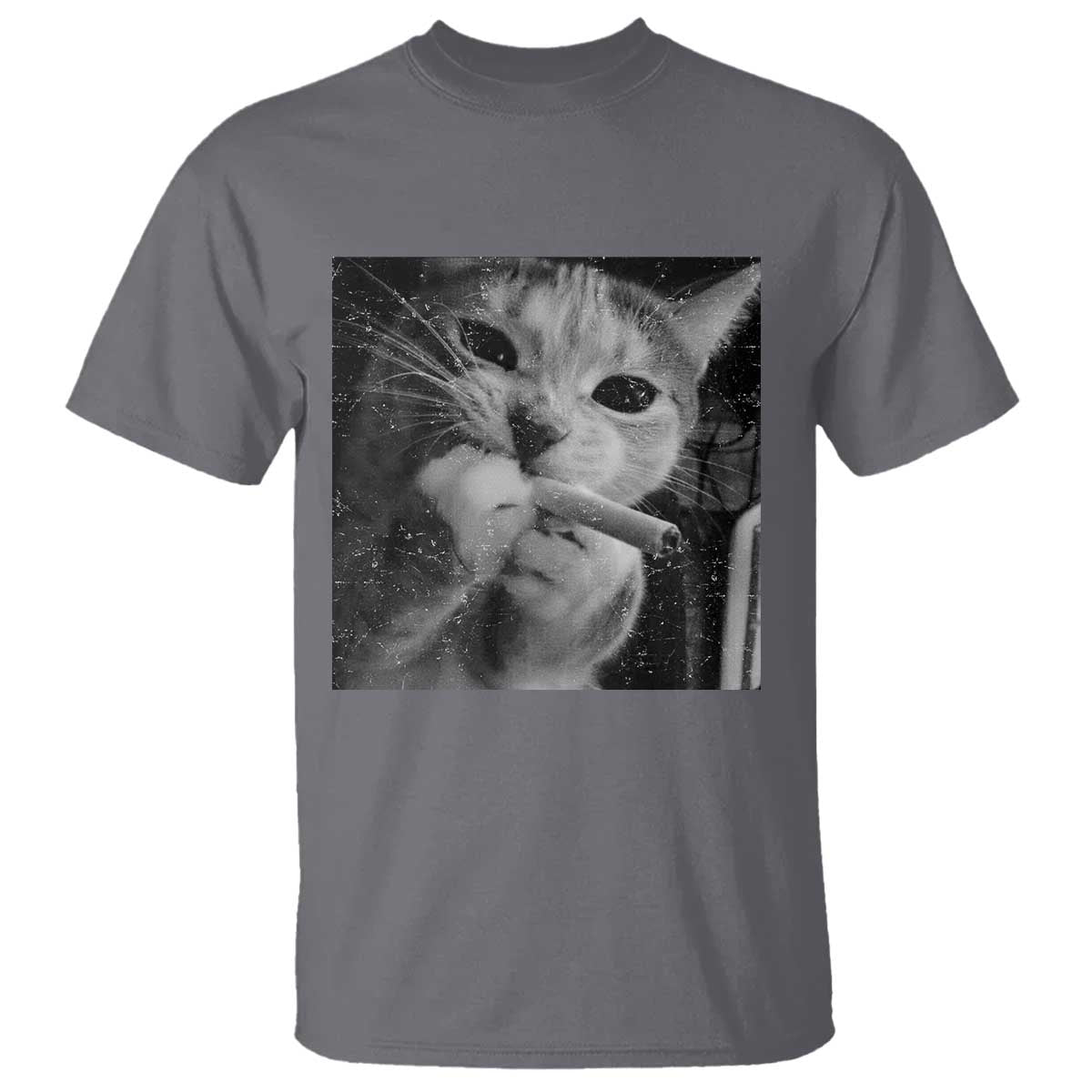Smoking Cat Y2K T Shirt Vintage Grunge Cat Edgy Retro 90s Streetwear - undefined