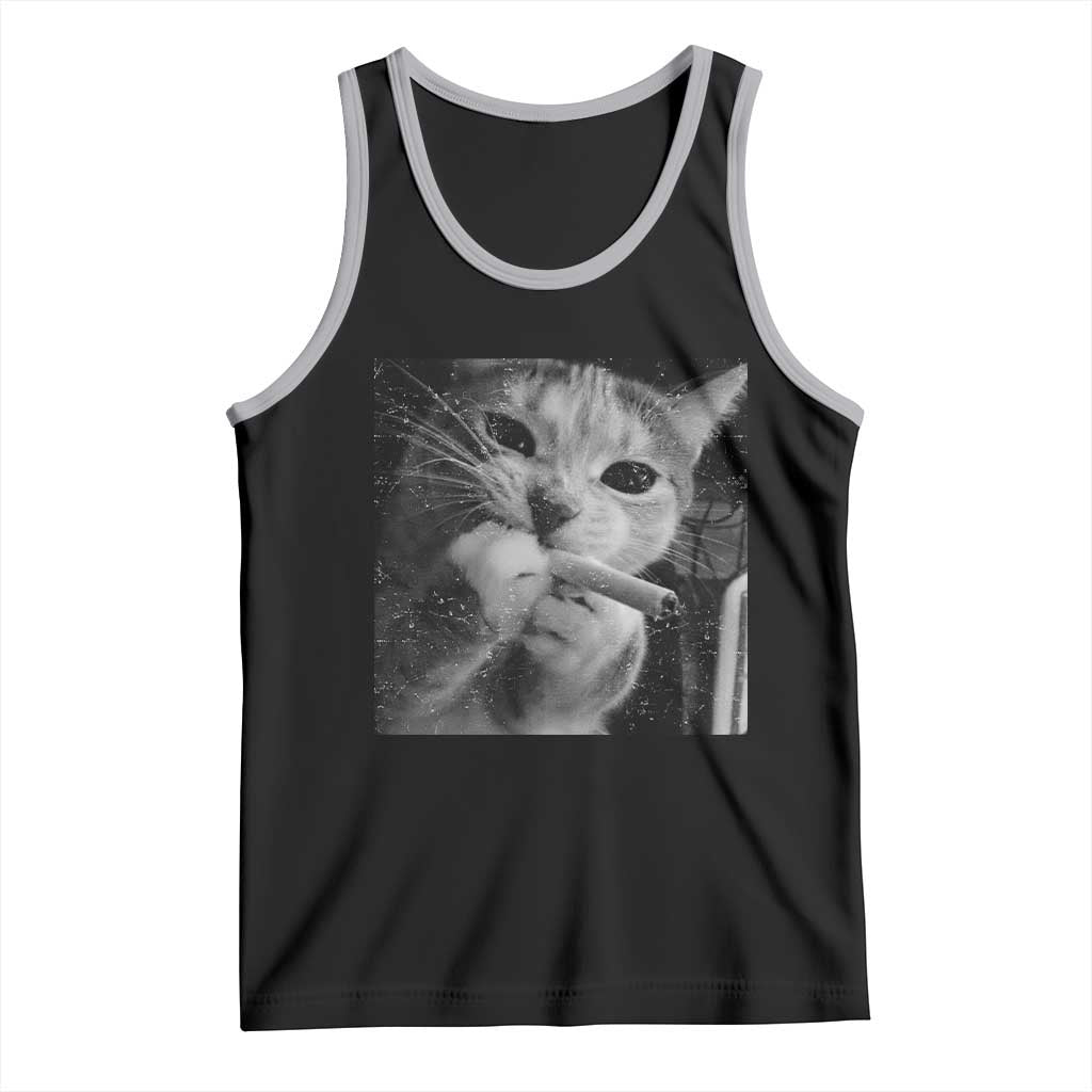 Smoking Cat Y2K Tank Top Vintage Grunge Cat Edgy Retro 90s Streetwear - Wonder Print Shop