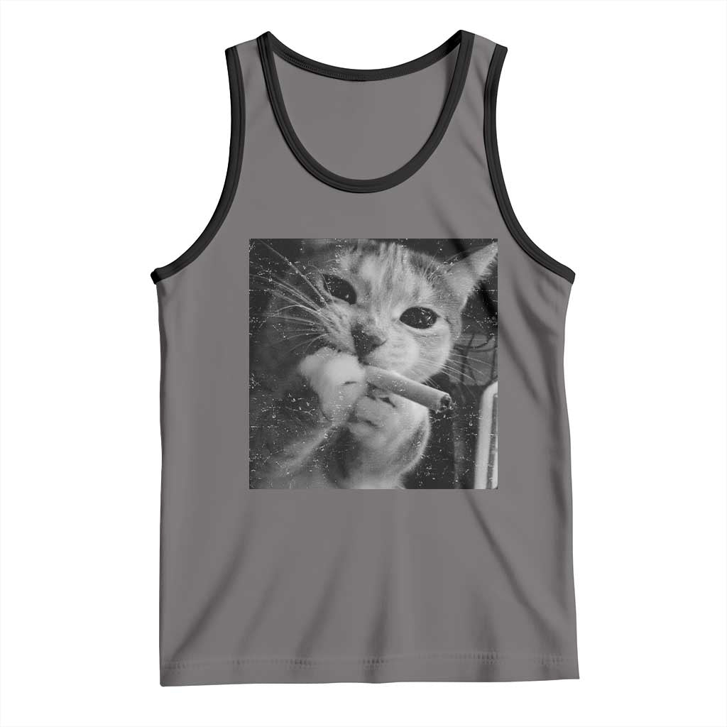 Smoking Cat Y2K Tank Top Vintage Grunge Cat Edgy Retro 90s Streetwear - Wonder Print Shop
