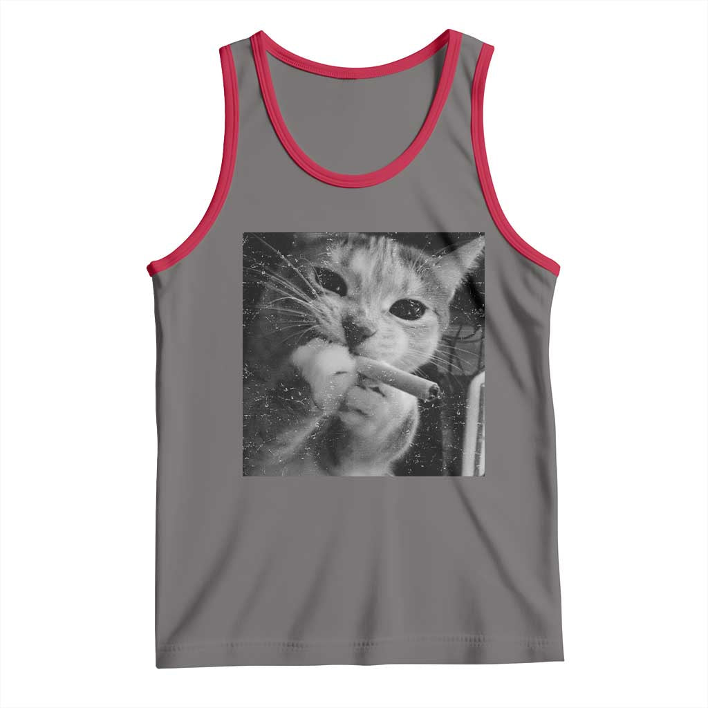 Smoking Cat Y2K Tank Top Vintage Grunge Cat Edgy Retro 90s Streetwear - Wonder Print Shop