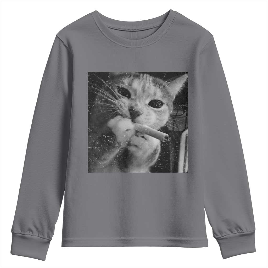 Smoking Cat Y2K Youth Sweatshirt Vintage Grunge Cat Edgy Retro 90s Streetwear - Wonder Print Shop
