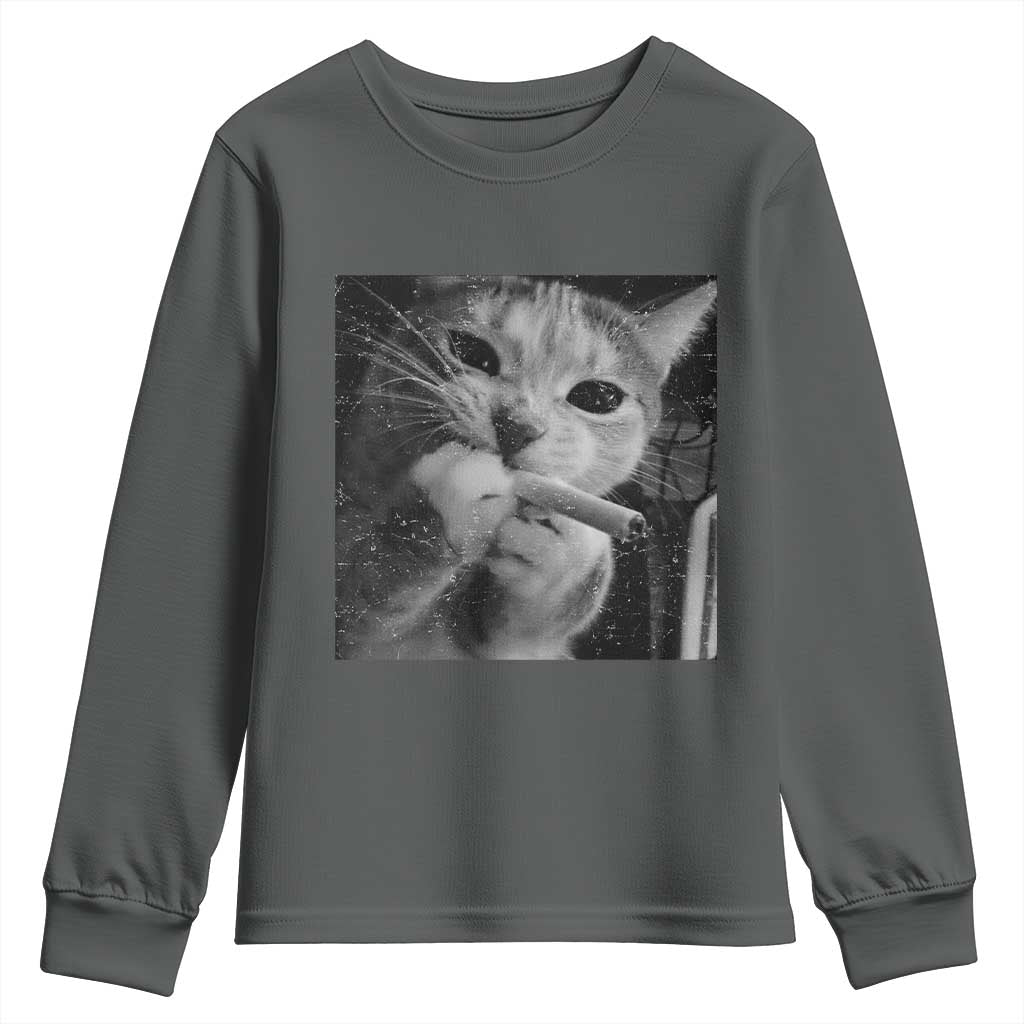 Smoking Cat Y2K Youth Sweatshirt Vintage Grunge Cat Edgy Retro 90s Streetwear - Wonder Print Shop