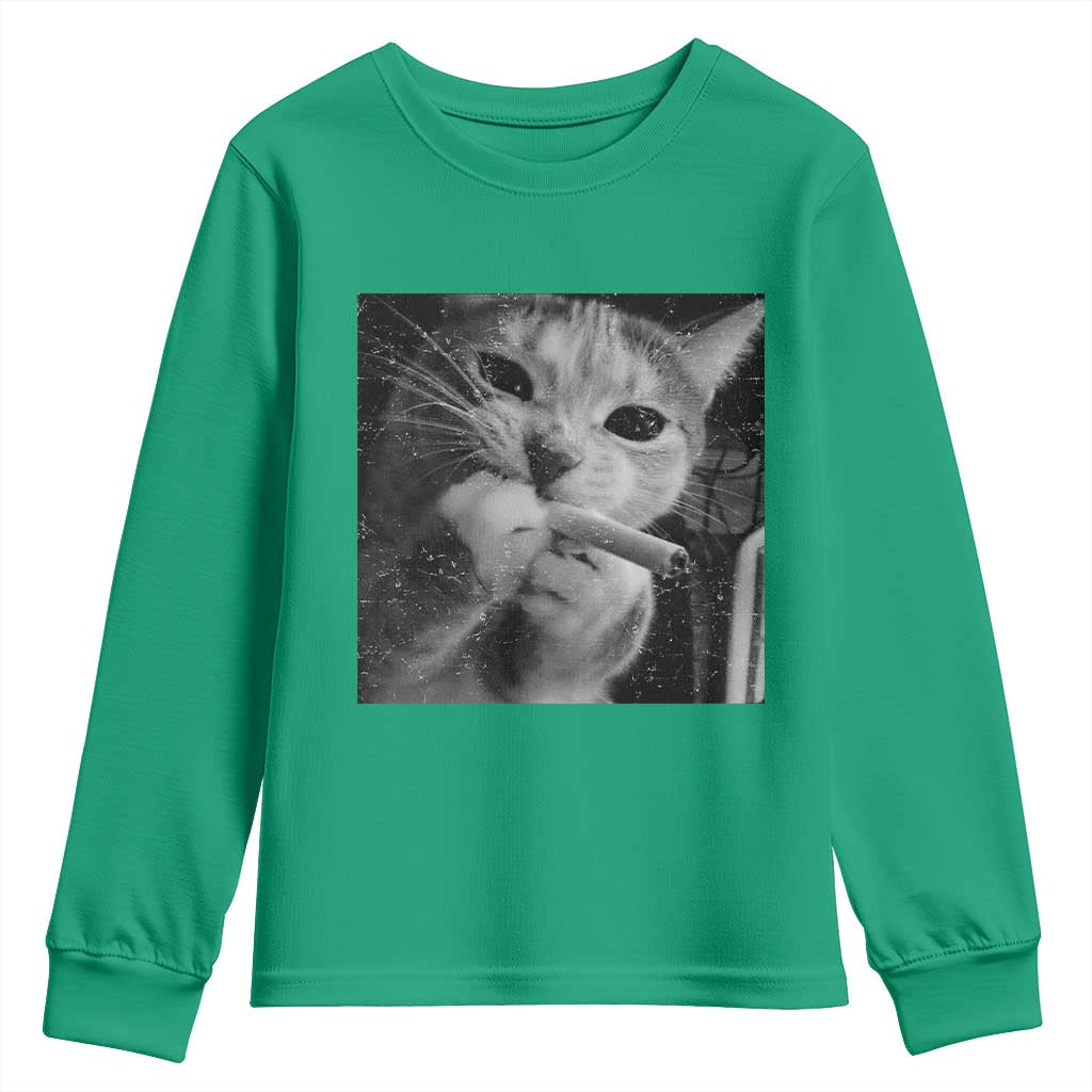 Smoking Cat Y2K Youth Sweatshirt Vintage Grunge Cat Edgy Retro 90s Streetwear - Wonder Print Shop
