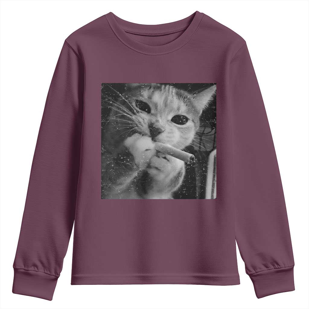 Smoking Cat Y2K Youth Sweatshirt Vintage Grunge Cat Edgy Retro 90s Streetwear - Wonder Print Shop