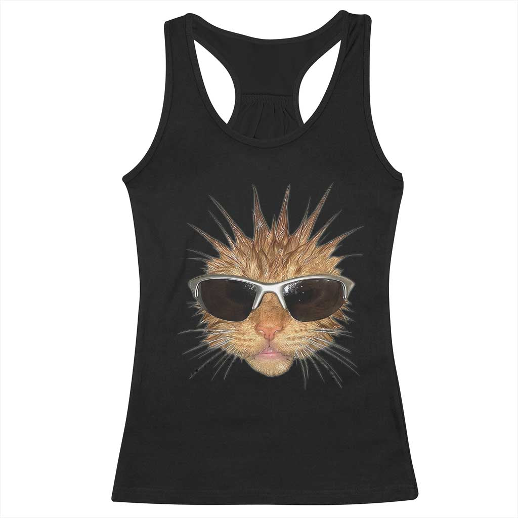 Funny Y2k Retro Cat Meme Racerback Tank Top Vintage Cat Edgy Retro 90s Streetwear - Wonder Print Shop