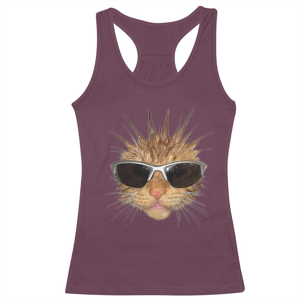 Funny Y2k Retro Cat Meme Racerback Tank Top Vintage Cat Edgy Retro 90s Streetwear - Wonder Print Shop