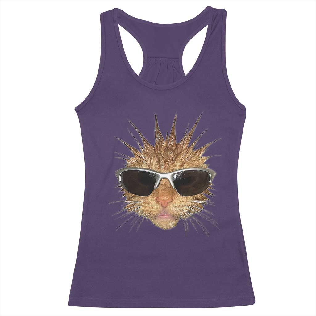 Funny Y2k Retro Cat Meme Racerback Tank Top Vintage Cat Edgy Retro 90s Streetwear - Wonder Print Shop