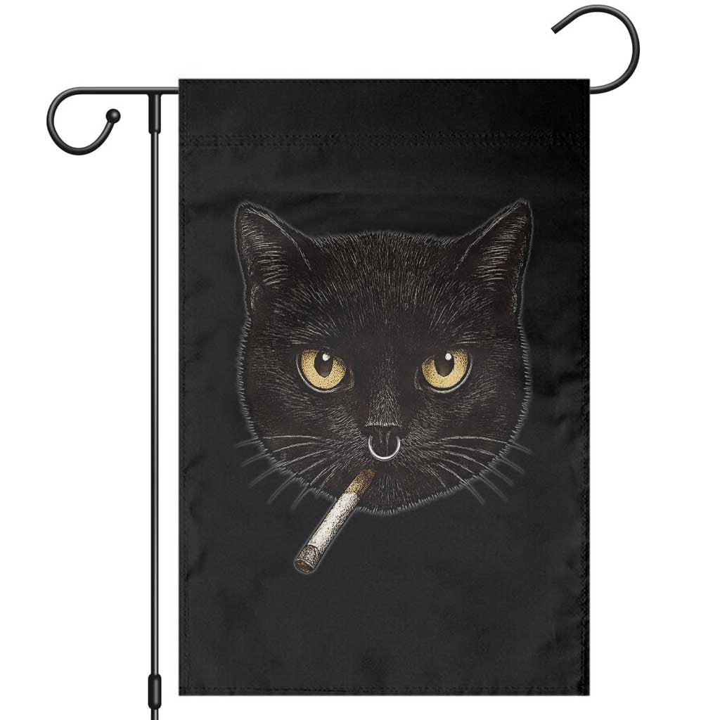 Smoking Cat Y2K Garden Flag Vintage Black Cat Edgy Retro 90s Grunge - Wonder Print Shop