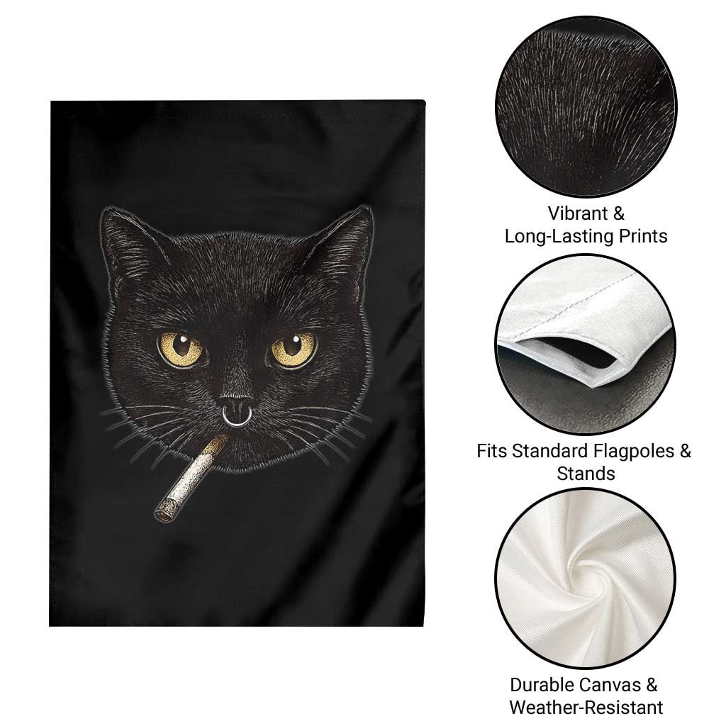 Smoking Cat Y2K Garden Flag Vintage Black Cat Edgy Retro 90s Grunge - Wonder Print Shop