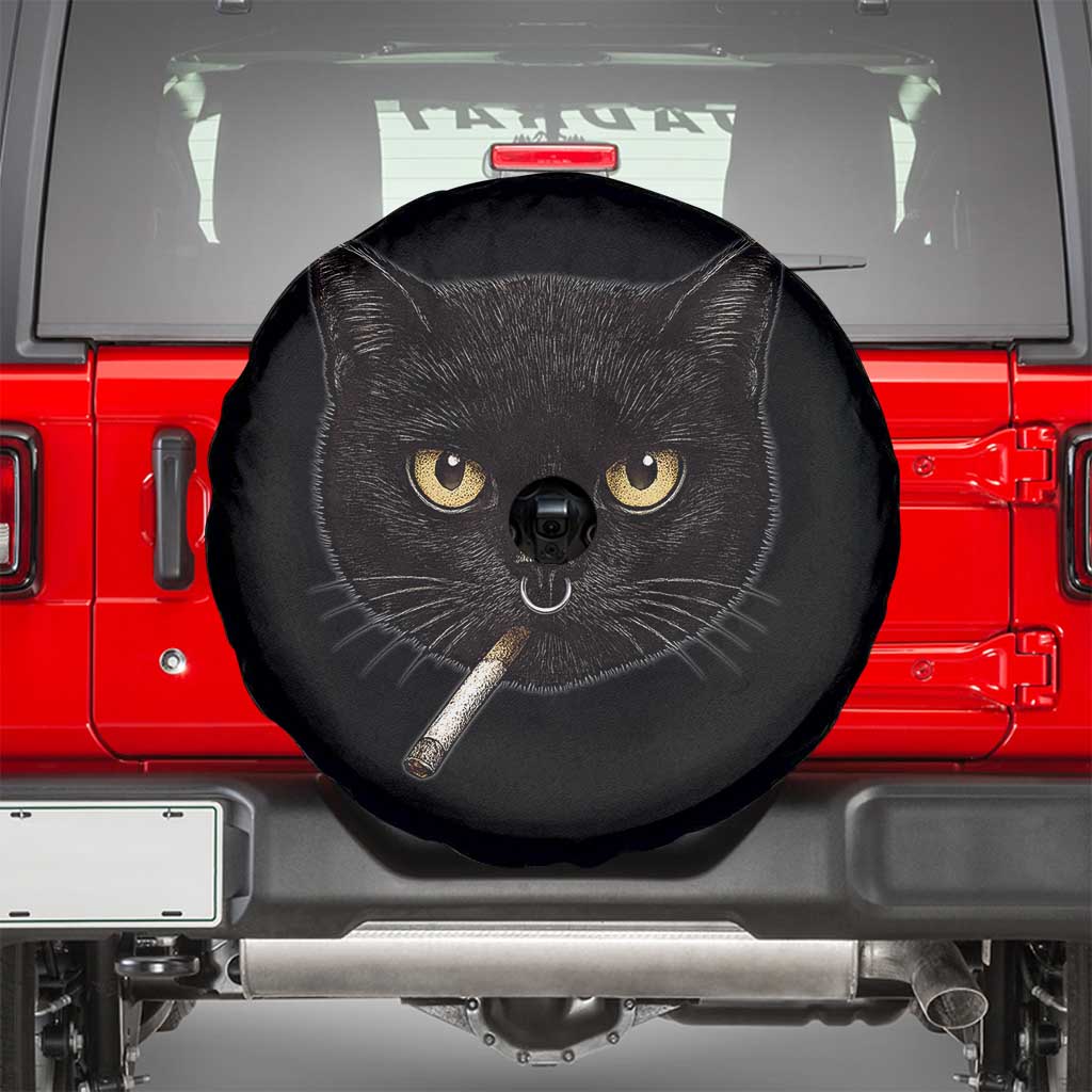 Smoking Cat Y2K Spare Tire Cover Vintage Black Cat Edgy Retro 90s Grunge - Wonder Print Shop