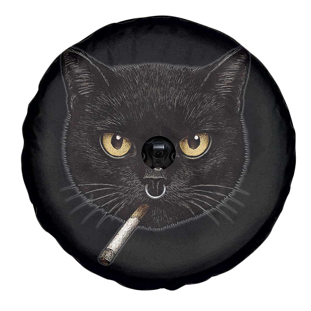 Smoking Cat Y2K Spare Tire Cover Vintage Black Cat Edgy Retro 90s Grunge - Wonder Print Shop