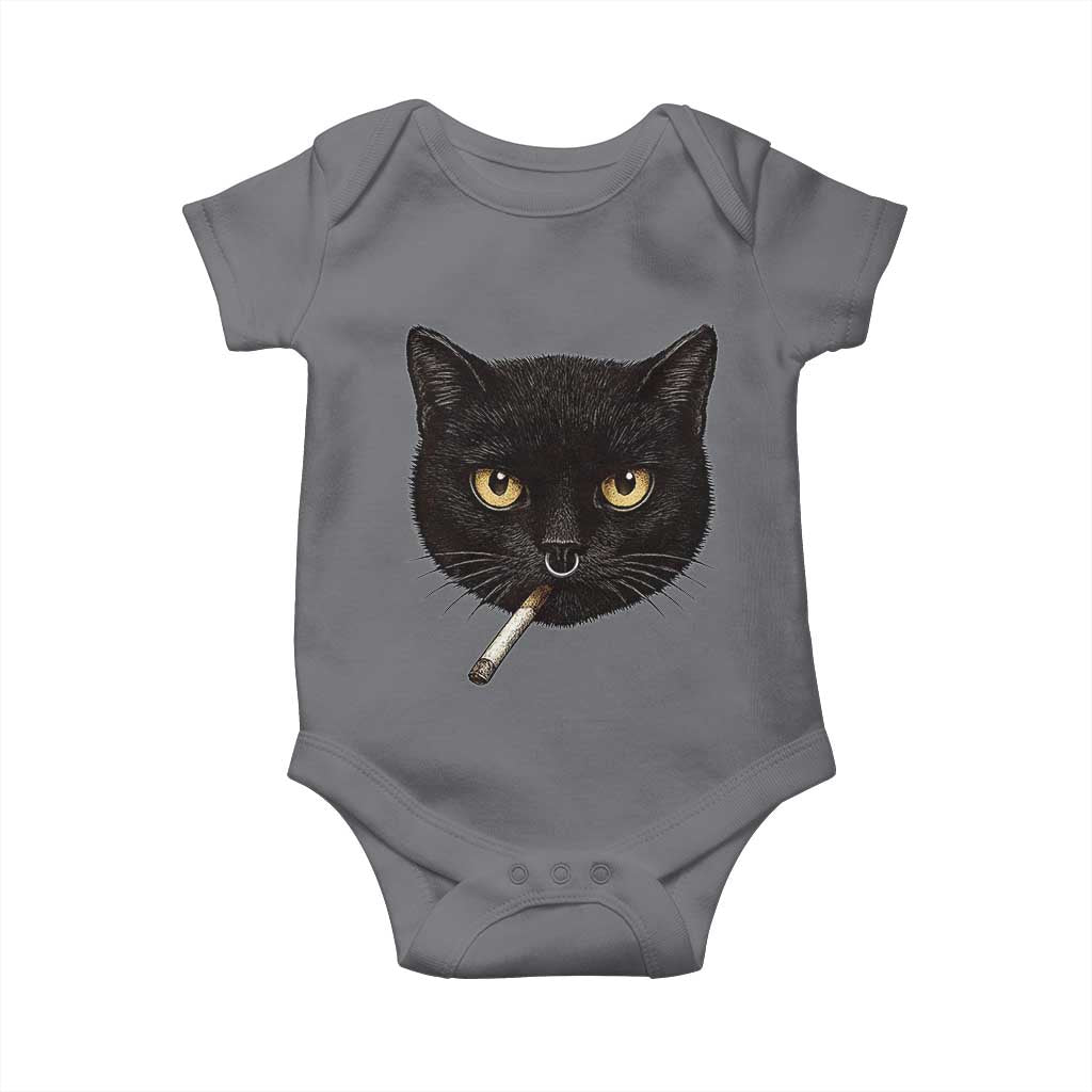 Smoking Cat Y2K Baby Onesie Vintage Black Cat Edgy Retro 90s Grunge - Wonder Print Shop