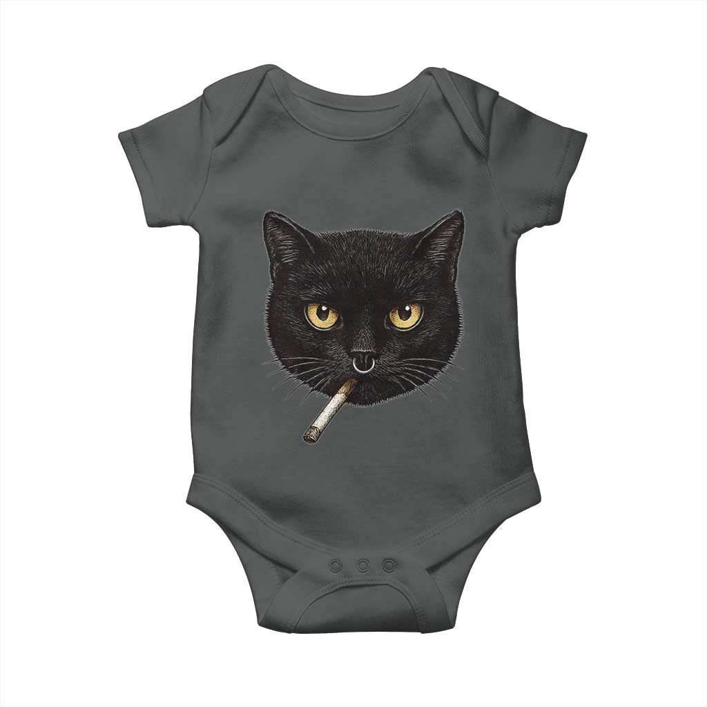 Smoking Cat Y2K Baby Onesie Vintage Black Cat Edgy Retro 90s Grunge - Wonder Print Shop