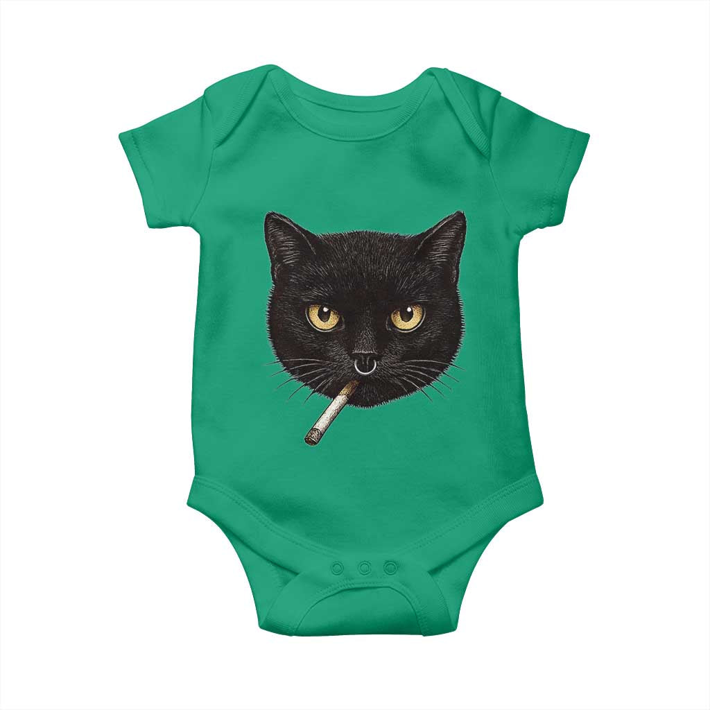 Smoking Cat Y2K Baby Onesie Vintage Black Cat Edgy Retro 90s Grunge - Wonder Print Shop