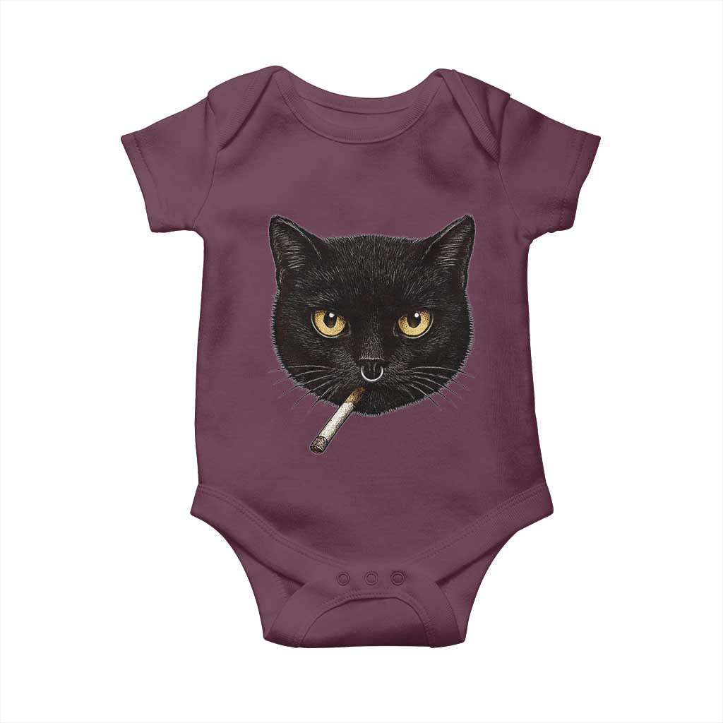 Smoking Cat Y2K Baby Onesie Vintage Black Cat Edgy Retro 90s Grunge - Wonder Print Shop