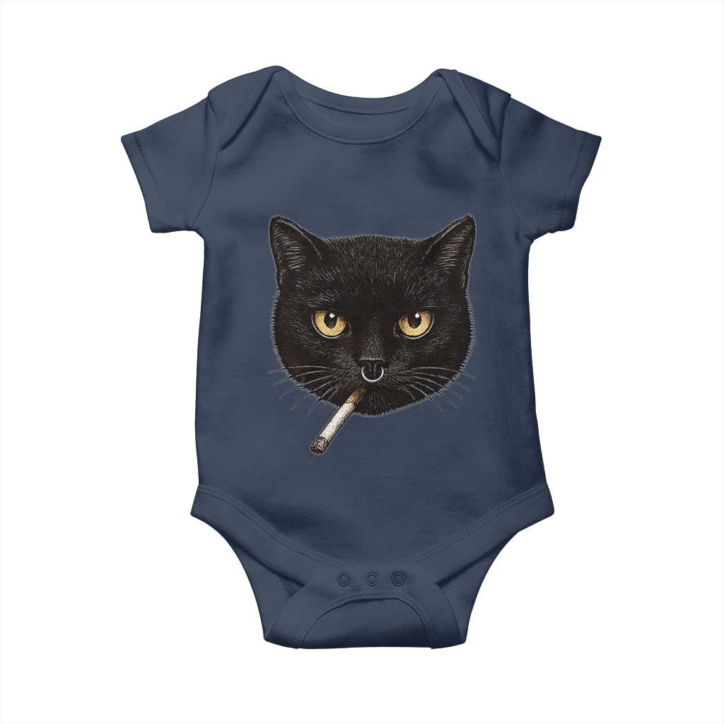 Smoking Cat Y2K Baby Onesie Vintage Black Cat Edgy Retro 90s Grunge - Wonder Print Shop