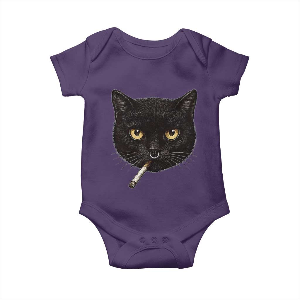 Smoking Cat Y2K Baby Onesie Vintage Black Cat Edgy Retro 90s Grunge - Wonder Print Shop
