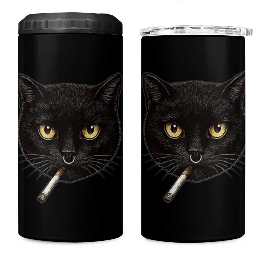 Smoking Cat Y2K 4 in 1 Can Cooler Tumbler Vintage Black Cat Edgy Retro 90s Grunge - Wonder Print Shop
