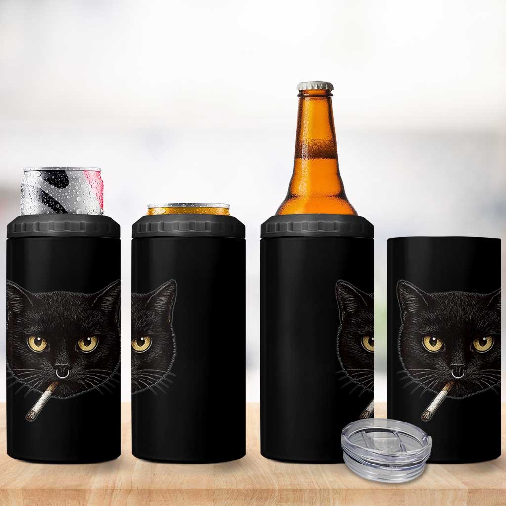 Smoking Cat Y2K 4 in 1 Can Cooler Tumbler Vintage Black Cat Edgy Retro 90s Grunge - Wonder Print Shop