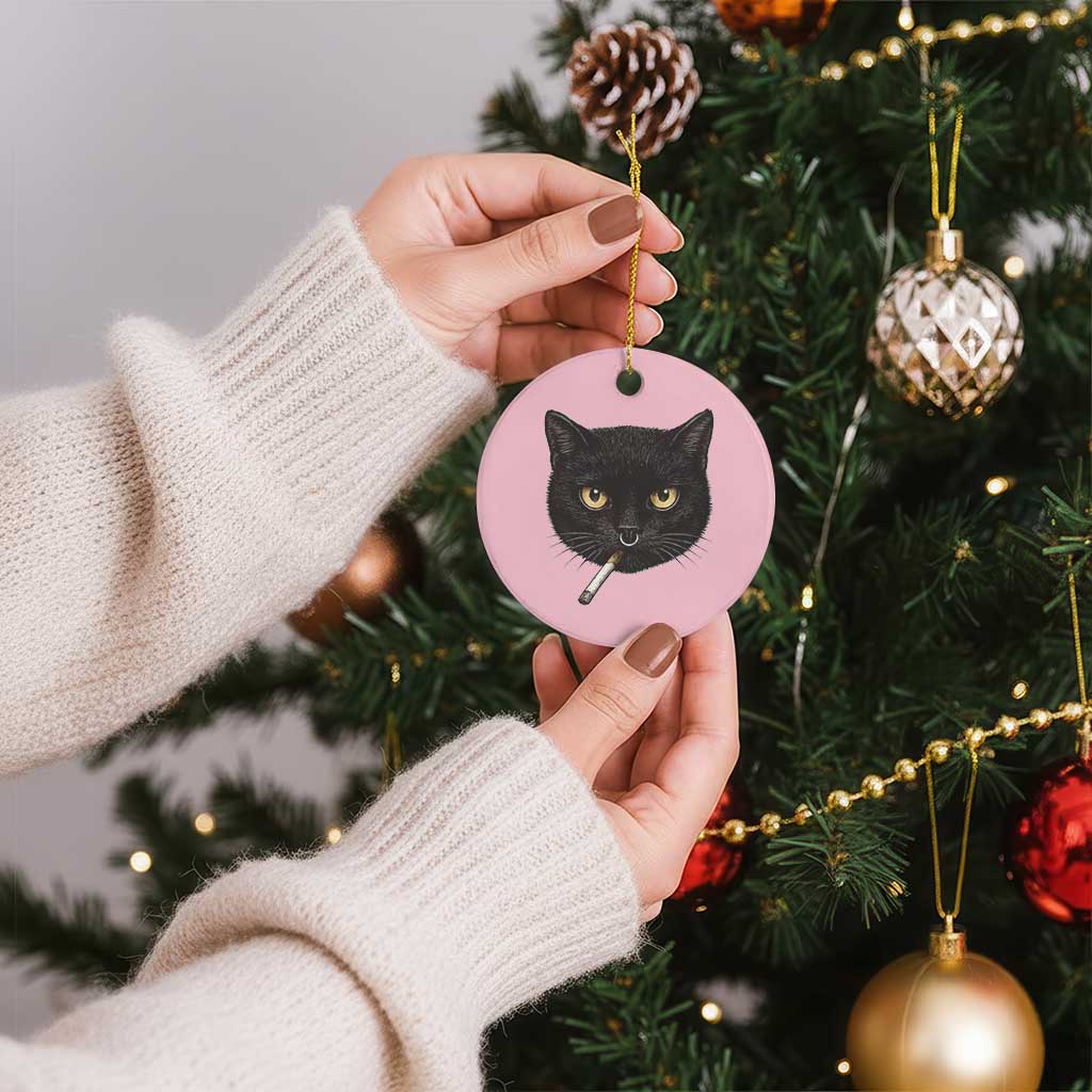 Smoking Cat Y2K Ceramic Ornament Vintage Black Cat Edgy Retro 90s Grunge - Wonder Print Shop