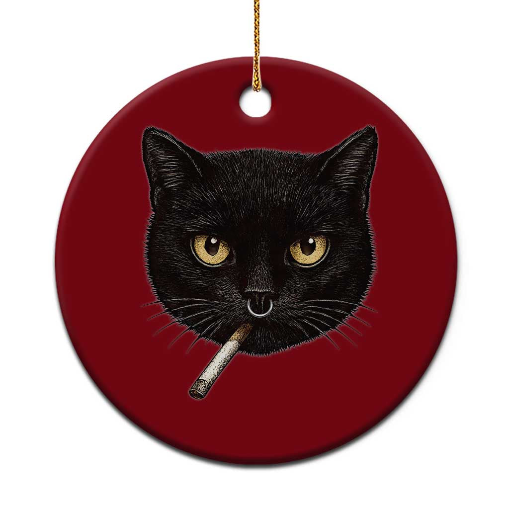 Smoking Cat Y2K Ceramic Ornament Vintage Black Cat Edgy Retro 90s Grunge - Wonder Print Shop
