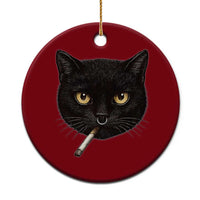 Smoking Cat Y2K Ceramic Ornament Vintage Black Cat Edgy Retro 90s Grunge - Wonder Print Shop