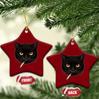 Smoking Cat Y2K Ceramic Ornament Vintage Black Cat Edgy Retro 90s Grunge - Wonder Print Shop