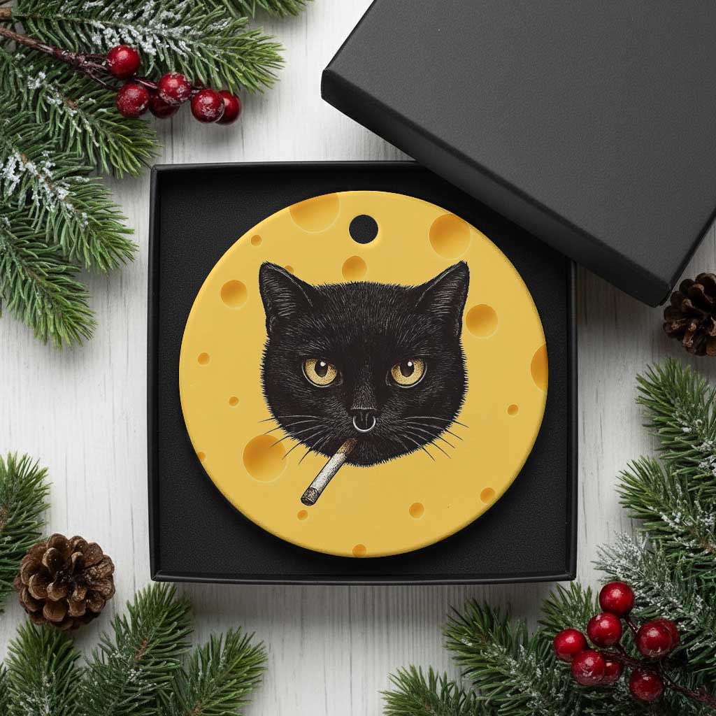 Smoking Cat Y2K Ceramic Ornament Vintage Black Cat Edgy Retro 90s Grunge - Wonder Print Shop