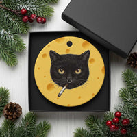 Smoking Cat Y2K Ceramic Ornament Vintage Black Cat Edgy Retro 90s Grunge - Wonder Print Shop