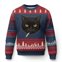 Smoking Cat Y2K Ugly Christmas Sweater Vintage Black Cat Edgy Retro 90s Grunge - Wonder Print Shop