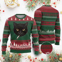 Smoking Cat Y2K Ugly Christmas Sweater Vintage Black Cat Edgy Retro 90s Grunge - Wonder Print Shop