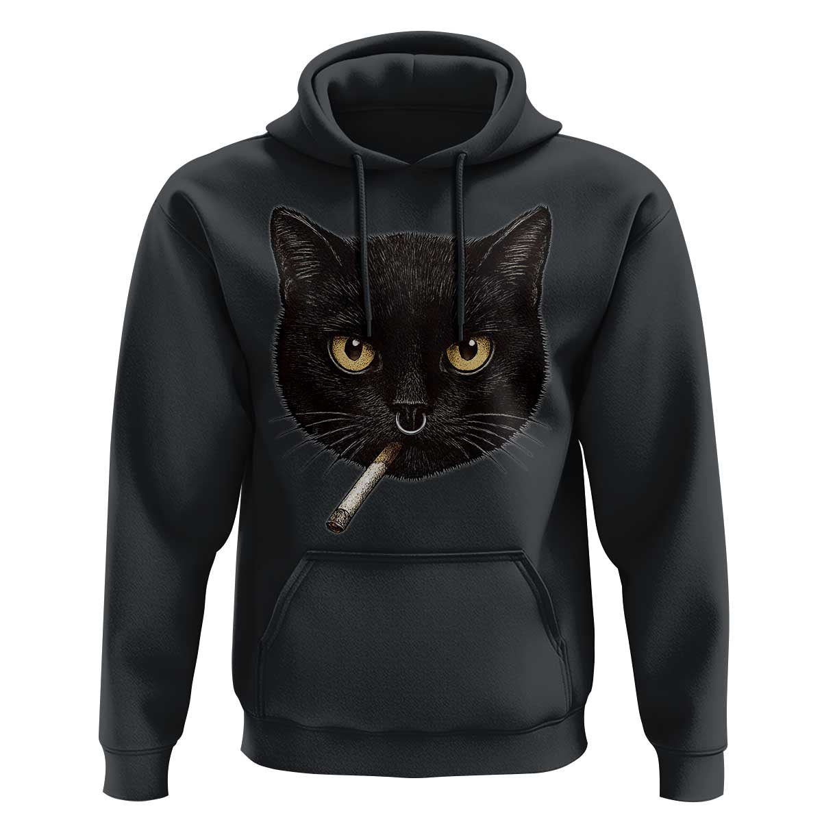 Smoking Cat Y2K Hoodie Vintage Black Cat Edgy Retro 90s Grunge - Wonder Print Shop